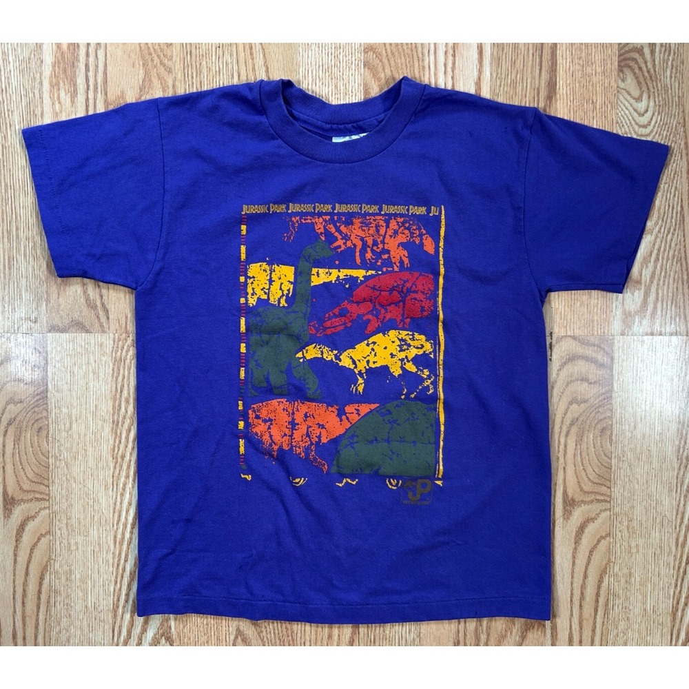 Vintage 1992 Jurassic Park Logo Movie Purple Shirt Kids size Large Promo Shirt